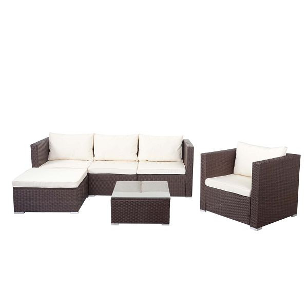 Mendler Brescia poly rotan set, tuinset, bank loungeset, bruin, creme kussens, 64438+64439+64440