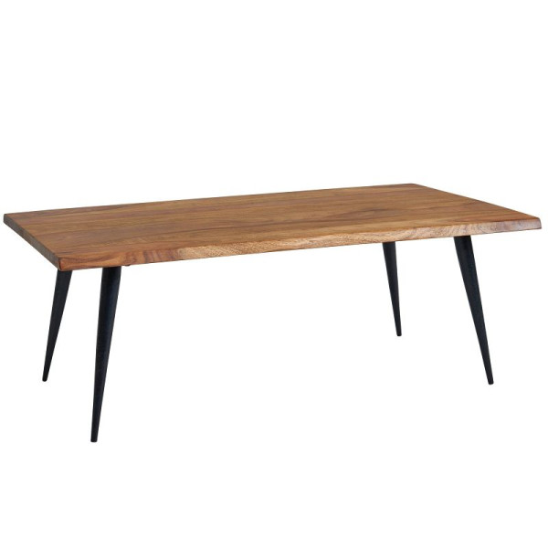 Wohnling salontafel 110 x 60 x 40 cm Sheesham massief houten banktafel met boomrand, woonkamertafel salontafel vierkant met metalen frame, WL6.543
