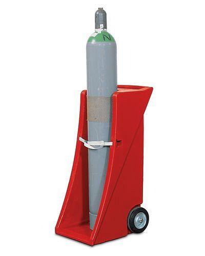 DENIOS gasfleswagen GFW-1 van polyethyleen (PE), voor 1 gasfles (Ø 320 mm), met spanband, 155-649