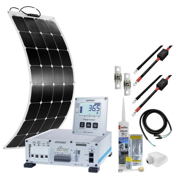 Offgridtec mTriple Flex S camperzonnesysteem met 1 x 120W zonnepaneel 30/20/250 Votronic Triple Charger en 5747 VPC Jupiter combinatiepaneel, 4-01-010435-002