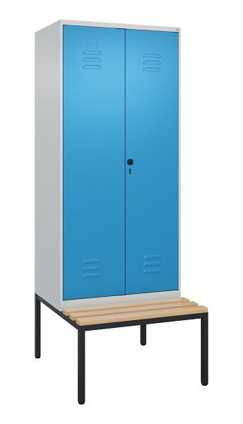 C+P verschoningskast Classic PLUS SW, 2 vakken, 2120x800x815mm, 7035/5012, draaigrendel, met onderbank, beukenhouten zitlatten, 0800527-22 S10004