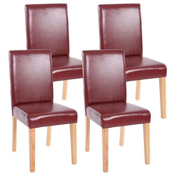 Mendler set van 4 eetkamerstoelen, keukenstoelen, Littau, imitatieleer, roodbruin, lichtkleurige poten, 33699