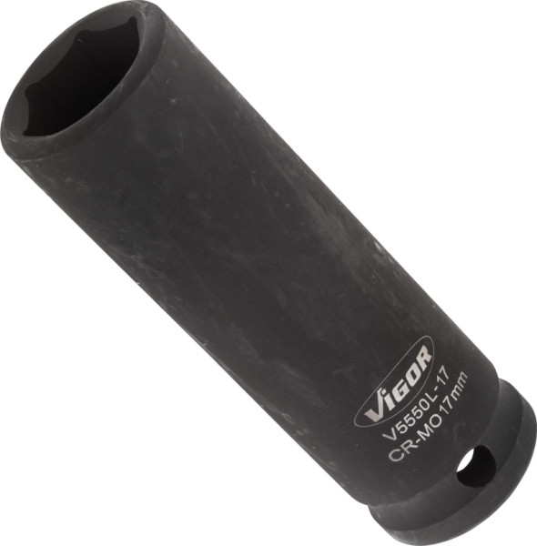 VIGOR slagmoersleuteldop, lang, hol vierkant 12,5 mm (1/2 inch), buitenzeskantprofiel, 17 mm, V5550L-17
