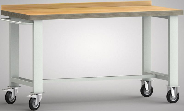 KLW mobiele werkbank - 1500 x 700 x 845 mm L x B x H, met beuken multiplex paneel 1500 x 700 x 45 mm, met achterwand, WP800N-1500M45-X1890