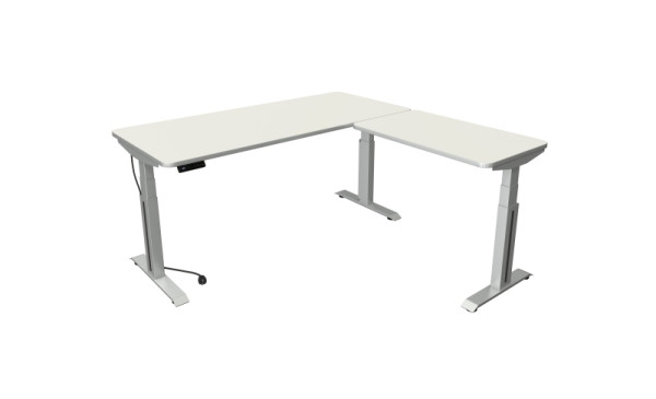Kerkmann Move Professionele zit-/statafel, B 1800 x D 800mm, onderstel zilver met aanbouwelement 1000 x 600mm, elektrisch verstelbaar 640-1290mm, wit, 10013110