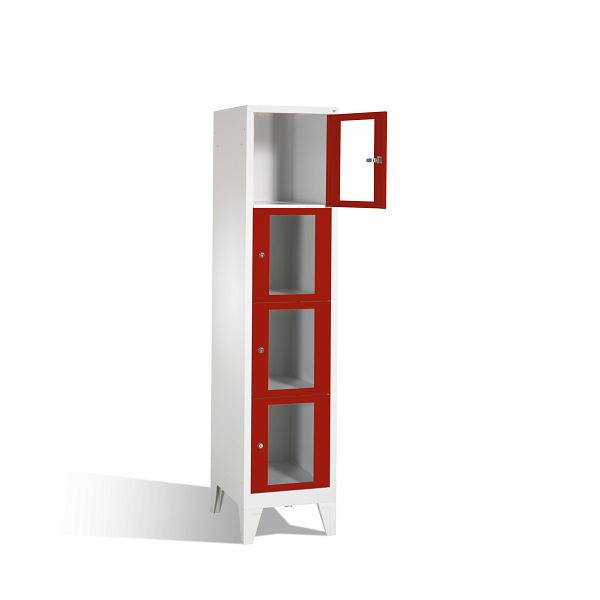 C+P lockerkast Classic, H1850xB420xD500mm, kleur: lichtgrijs/robijnrood, 4 vakken, 8010A124 S10001
