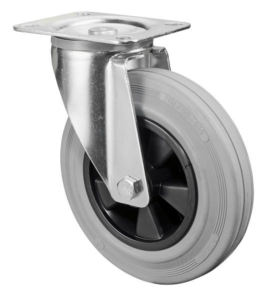BS rollen transportrol, wielbreedte 50 mm, wiel-Ø 200 mm, draagvermogen 205 kg, grijs rubber, wiellichaam kunststof, rollager, plaat, L400.B46.200