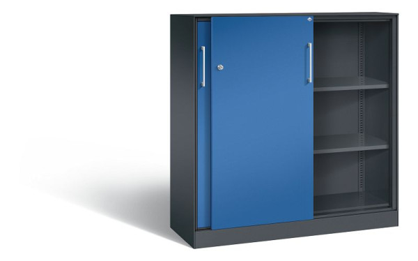 C+P schuifdeurkast Asisto, H1310xB1200xD435mm, kleur: zwartgrijs / gentiaanblauw, beugelgreep, 3 niveaus, 142031-000 S10130