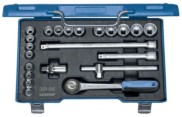 GEDORE dopsleutelset 3/8'', 22-delig, 12-kant profiel, omschakelbare ratel, 6240470
