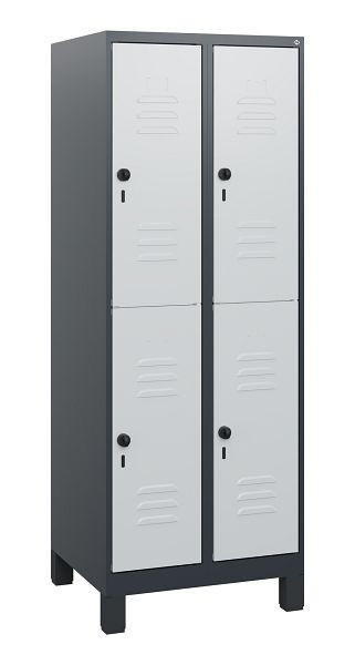 C+P Doppelstöckiger Spind Classic PLUS, Füße, 2 Abteile, 1630x600x500mm, 7016/7035, Drehriegel, 0803105-20 S10013