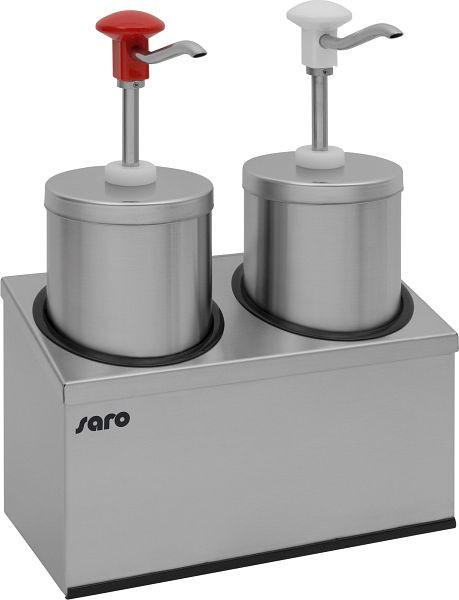 Saro sausdispenser model PD-005 inclusief houder voor twee sausdispensers, RVS, chroom, kunststof, 421-1015