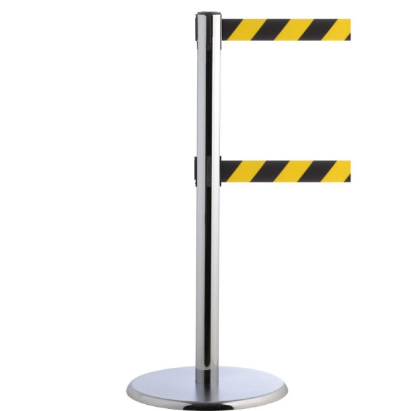 Stein HGS HGS personengeleidingssysteem -P-Line Duo-, chroom, zwart/geel diagonaal (gearceerd), met veiligheidsslot (zelfontgrendelend), riemlengte: 2 x 4 m, 14151-0603