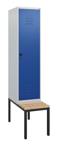 C+P luierkastje Classic PLUS, met onderbank, 1950x400x815mm, 7035/5010, draaibare sluiting, beuken zitlat, 0800505-12 S10003