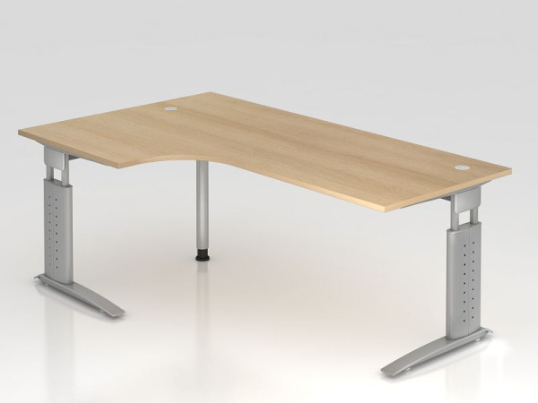 Hammerbacher hoektafel C-poot 200x120cm 90° eiken/zilver, hoekvorm 90°, horizontale kabelgoot, links of rechts te monteren, VUS82/E/S