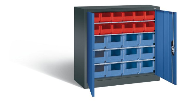 C+P tijdschriftenkast serie 13, H1000xB1000xD420mm, kleur: antracietgrijs / gentiaanblauw, verzonken handgreep, 133944-23 S10016