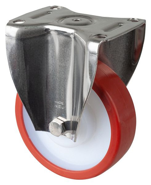 BS rollen RVS zwaarlastwiel bokwiel, RVS, glijlager rood polyurethaan wiel, schroefplaat, diameter 150 mm, HS110.B27.151