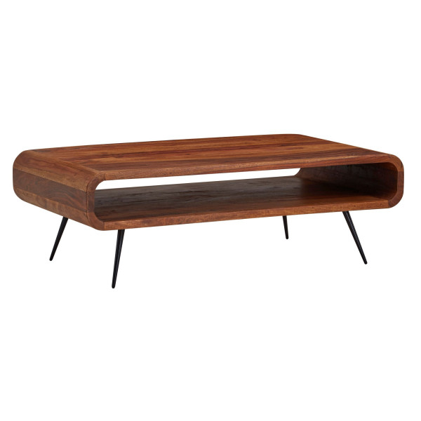 Wohnling salontafel 90x55x30 cm sheesham massief hout / metaal banktafel vierkant, woonkamertafel met opbergruimte, massieve salontafel, WL6.534
