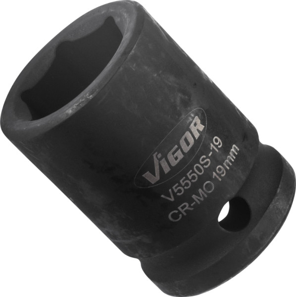 VIGOR slagmoersleuteldop, kort, hol vierkant 12,5 mm (1/2 inch), buitenzeskantprofiel, 19 mm, V5550S-19