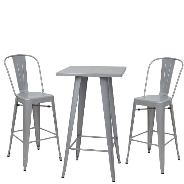 Mendler Set statafel + 2x barkrukken HWC-A73, barkruk bartafel, metaal industrieel design, grijs, 57908+59868+59868