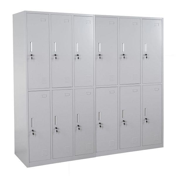 Mendler locker Boston T829, lockerkast waardevolle spullen locker, metaal 12 vakken, grijs, 2x54028