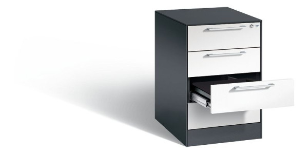 C+P archiefkast Asisto, H710xB440xD600mm, kleur: zwartgrijs/verkeerswit, beugelgreep, 146275-422 S10019