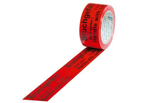 DENIOS waarschuwingstape, PVC, opdruk breukgevaar, in signaalrood, 50 mm breed x 66 m, verpakking: 12 rollen, 299580