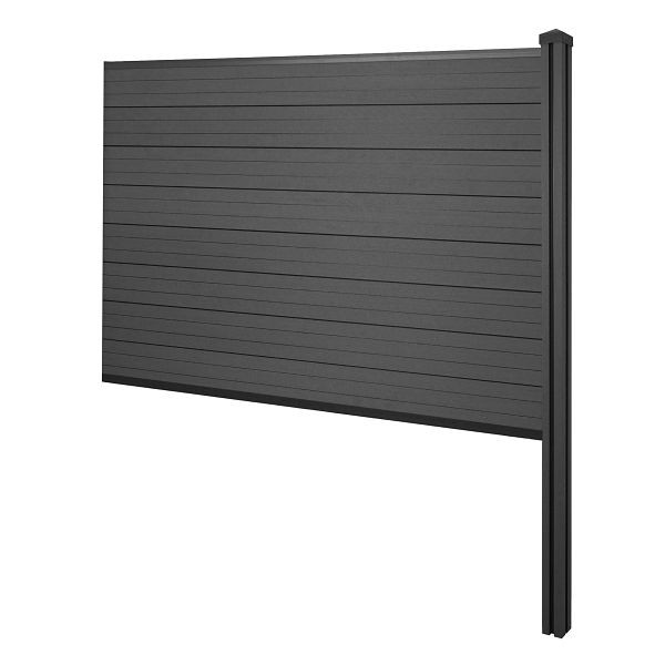 Mendler WPC inkijkscherm Sarthe, schutting windscherm, WPC paal voor inbetonneren, aanbouwelement, 188cm antraciet, 65141+76233+76236+76257