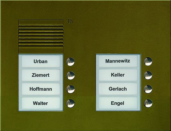 TCS audio buitenstation serie PUK 8 belknoppen (rechts uitgelijnd), 2 kolommen, UP brons, PUK08/2-EB