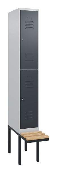 C+P dubbeldekkerkast Classic PLUS, 2120x300x815mm, 7035/7016, cilindersloten, beukenhouten zitlatten, zwevende zitting, 0803407-10 S10098