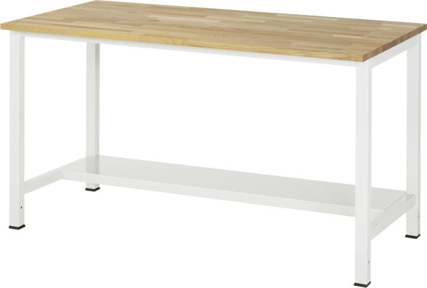 RAU werktafel serie 900, B1500 x D800 x H825 mm, massief beukenhouten blad, dikte 25 mm, met plank onder, diepte 320 mm, 03-900-3-B25-15.12