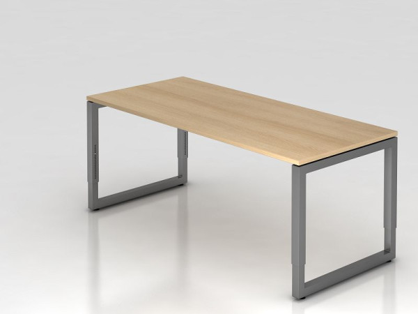 Hammerbacher bureau O-voet vierkant 180x80cm eiken/grafiet, rechthoekige vorm met zwevend tafelblad, VRS19/E/G
