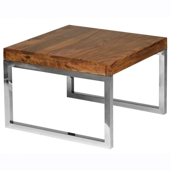 Wohnling bijzettafel GUNA 60 x 40 x 60 cm massief hout sheesham metalen frame landelijke stijl, donkerbruin naturel, WL1.309