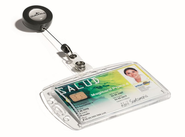 DURABLE harde doos met jojo voor 1 ID-kaart, transparant, verpakking van 10, 801219