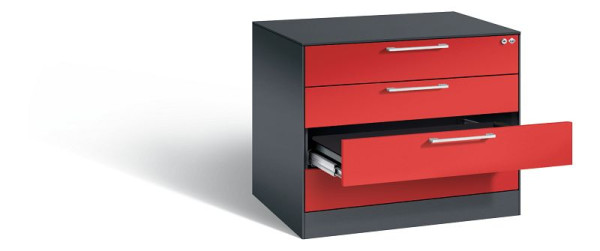 C+P archiefkast Asisto, H710xB800xD600mm, kleur: zwartgrijs / vuurrood, beugelgreep, 146273-424 S10015