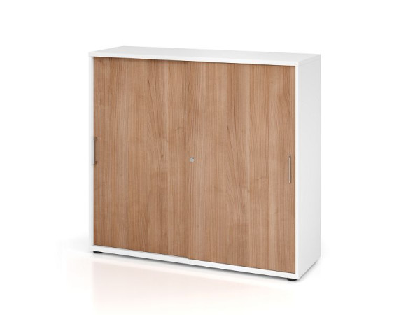 Hammerbacher schuifdeurkast 1753S BS, 3 OH, romp: wit / voorkant: walnoot, 120 x 40 x 110 cm (BxDxH), V1753S/W/N/BS