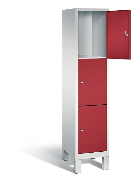 C+P lockerkast Evolo, H1850xW420xD500mm, kleur: lichtgrijs/robijnrood, 3 vakken, 48010-123 S10055