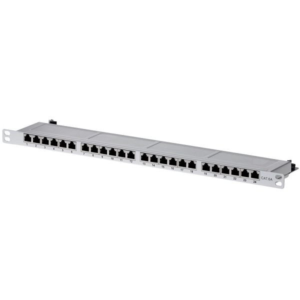 Helos patchpaneel Cat 6A 19" 0,5U 24 poort lichtgrijs, 134341
