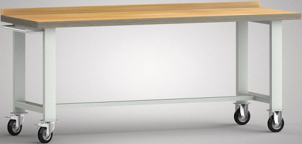 KLW mobiele professionele werkbank - 2000 x 700 x 845 mm L x B x H, met beuken multiplex plaat 2000 x 700 x 45 mm, met achterplaat, WP800N-2000M45-X1890