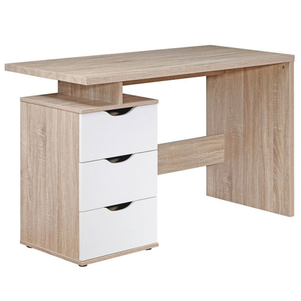 Wohnling bureau SAMO 120 x 76 x 53 cm met 3 laden in Sonoma wit, WL1.795