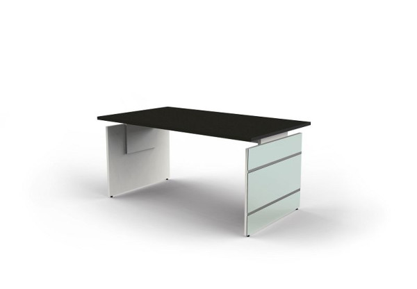 Kerkmann bureau met met glas bekleed zijframe, Lugano, B 1600 x D 800 x H 680-760 mm, antraciet, 11433413