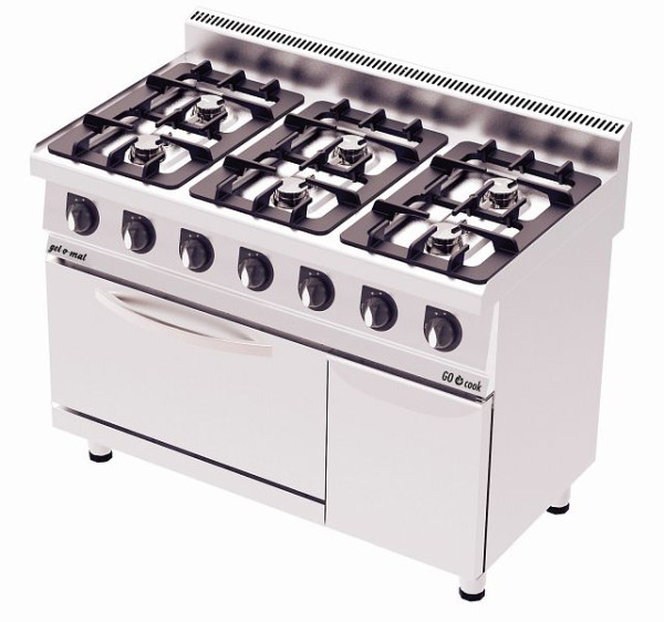 gel-o-mat Gasherd mit Elektrischem Backofen, GO Cook 700, Heissluft, Gas 54 kW Leistung, 6 Flammen, COF1270GE
