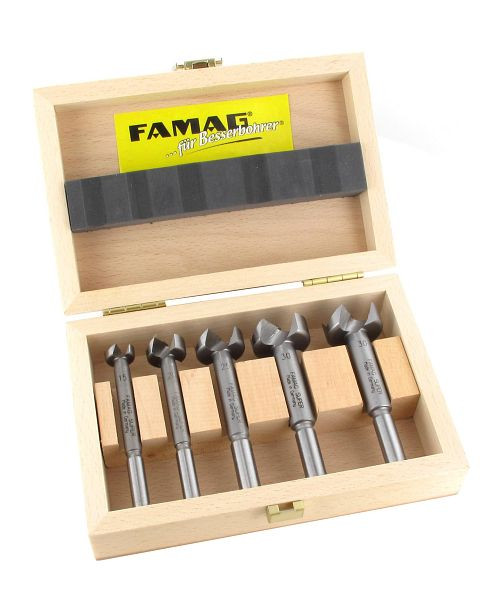 Famag WS kunstboor, in een houten kist, executie: 5-delige set in een houten doos: Ø 15, 20, 25, 30, 35 mm, 1633.505.00