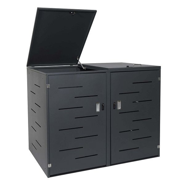 Mendler XL 2-/4-rolcontainer bekleding HWC-E83, rolcontainerbox, uitbreidbaar 108x66x94cm, antraciet, staal 62kg, 68820+68821