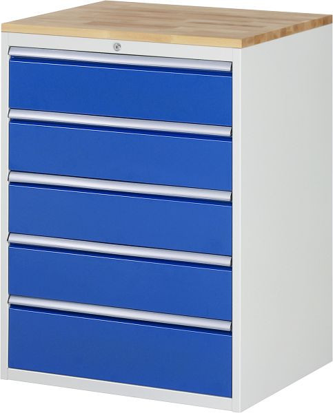 RAU ladekast serie 7000, massief beuken werkblad, 5 x lade maat XL 4xH180, 1xH210 mm, 770x1035x650 mm, 03-XL7.5A-B.11