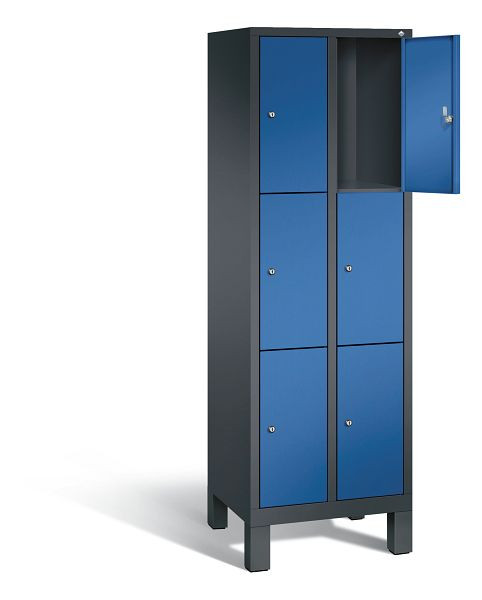 C+P lockerkast Evolo, H1850xB610xD500mm, kleur: zwartgrijs / gentiaanblauw, 48010-203 S10090