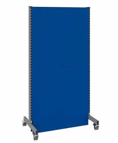 DENIOS mobiele akoestische scheidingswand, basisveld, B 1000, H 2000 mm, eenzijdige akoestische geperforeerde plaat, grijs/blauw, 293100