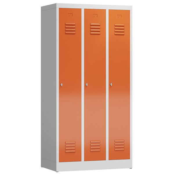Lüllmann ClassiX kledingkast, 3 vakken, 1800 x 870 x 500 mm, lichtgrijs/vuurrood, X-510134