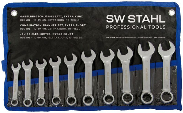 SW-Stahl ringsteeksleutelset, 10-19 mm, extra kort, 10-delig, 00840L