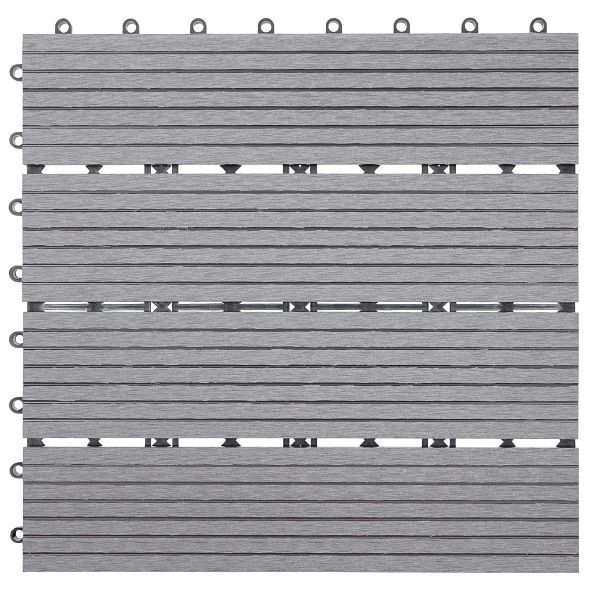 Mendler WPC vloertegel Rhone, houtlook balkon/terras, 11x elk 30x30cm = 1m², basis, grijs lineair, 54438