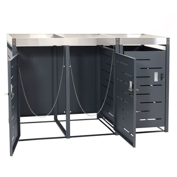 Mendler 3-rolbak bekleding HWC-H40b, rolcontainer, plantenbak RVS-metaal combinatie 63kg 101x51x59 uitbreidbaar, 99042+99043+99044